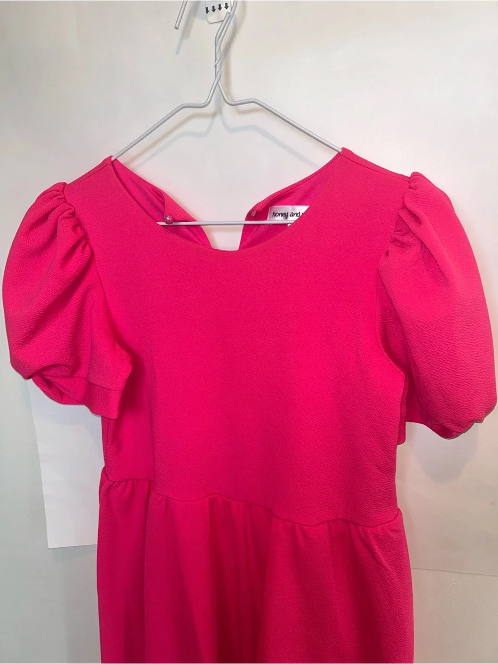 Honey and Rosie Hot Pink Puff Sleeve A-Line Dress